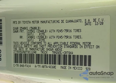 2021 Toyota Tacoma Sr z USA, uszkodzony, nr VIN 3TYRX5GN6MT011240